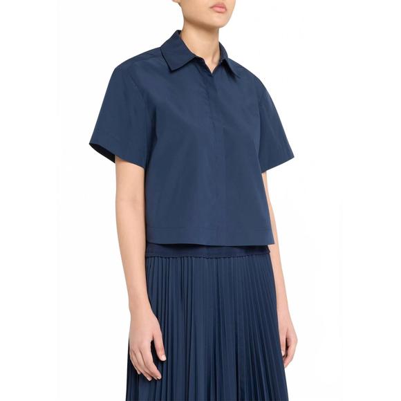NEW SIMKHAI bernie short sleeve pleated shirt in midnight